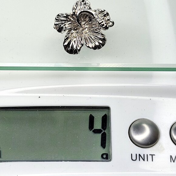 Four Mini Flower Brooch Pins Rhodium Plated Hibiscus Flower Pins - Set of 4 Pins - Picture 5 of 8